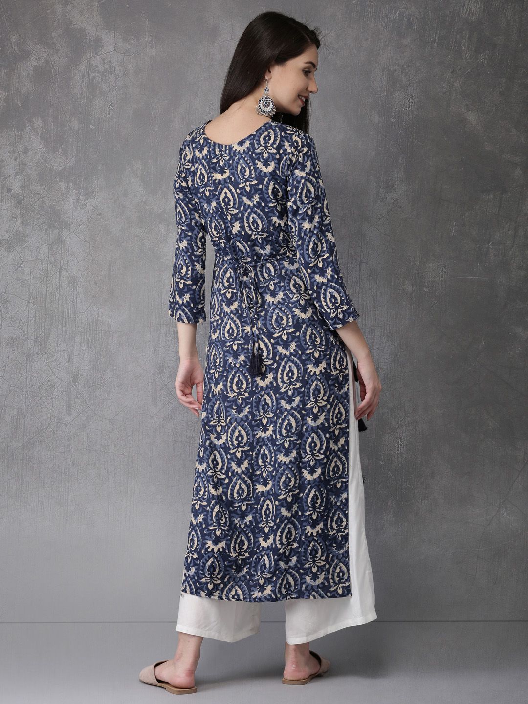 Anouk Women Blue Printed Straight Kurta