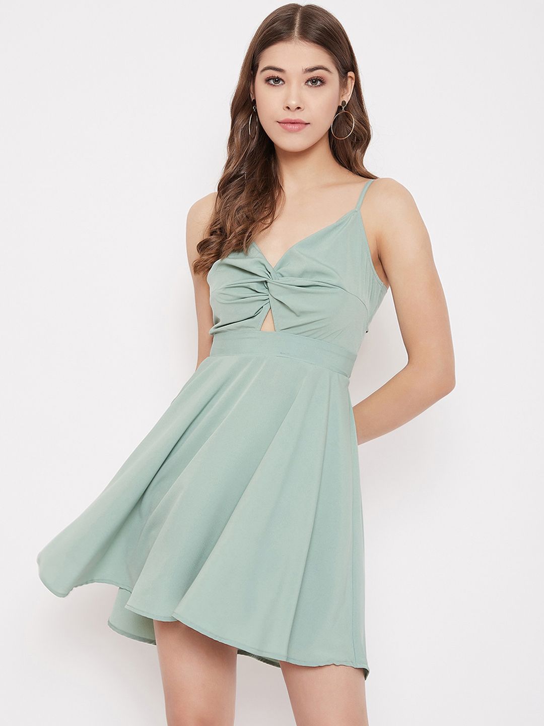 Berrylush Women Sea Green Solid Fit and Flare Dress