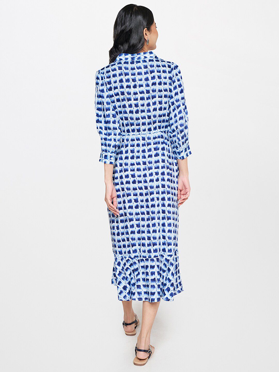 Global Desi Blue Printed Midi Dress