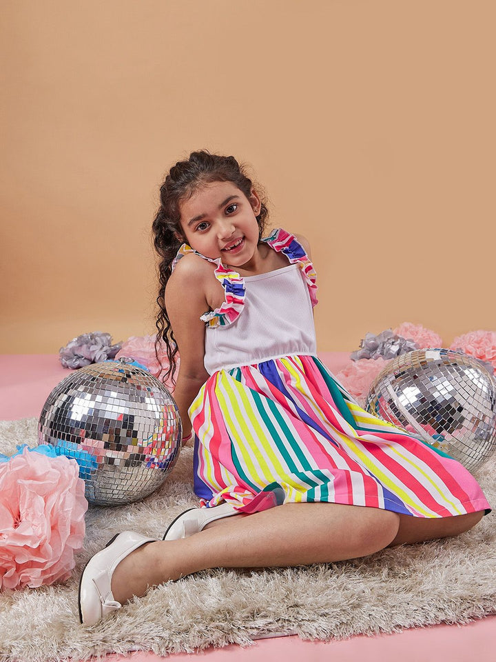 pspeaches Girls Striped Shoulder Straps Fit & Flare Dress
