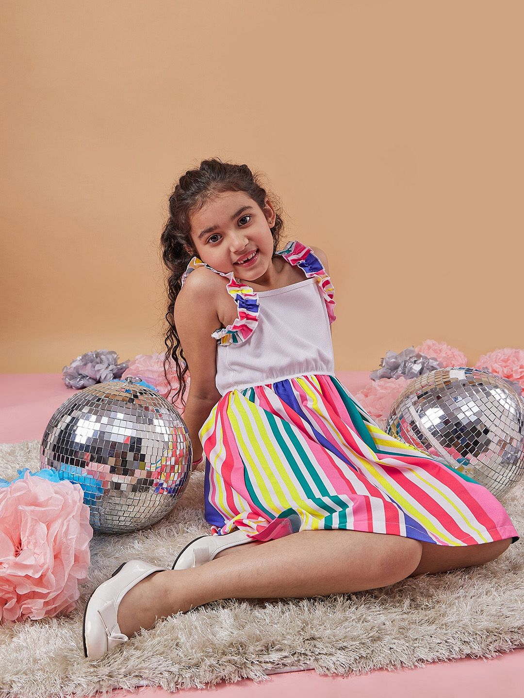 pspeaches Girls Striped Shoulder Straps Fit & Flare Dress