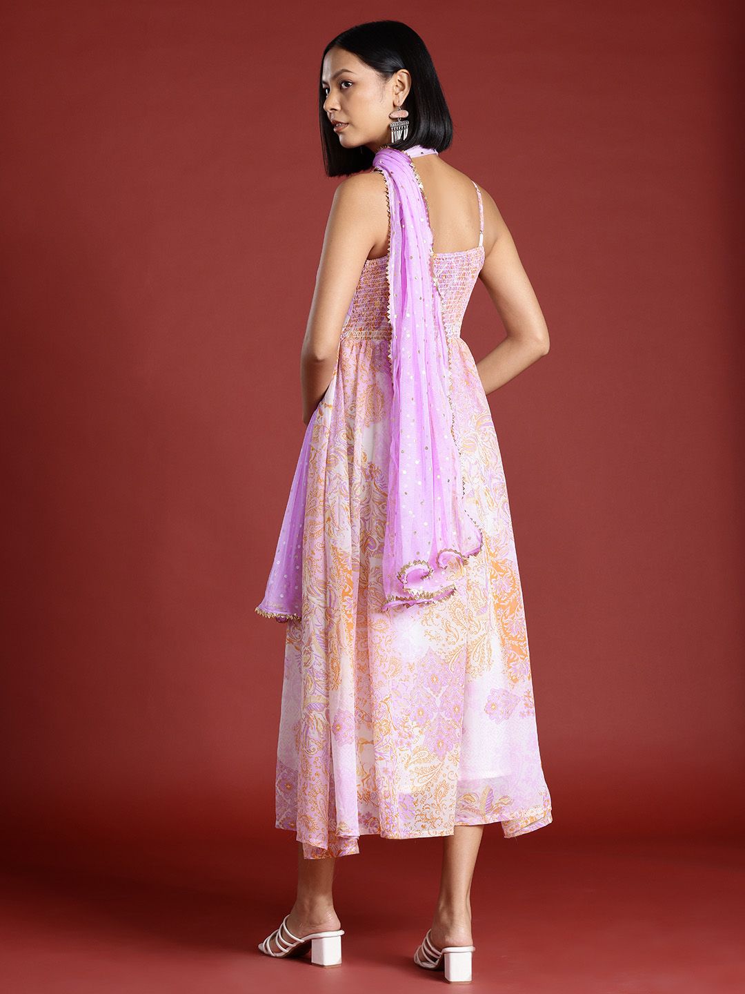all about you Printed Ethnic Maxi Dress with Dupatta
