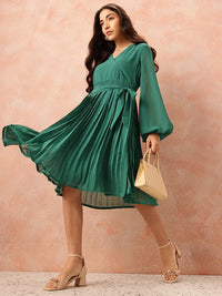 all about you Box Pleats Wrap Dress with Belt