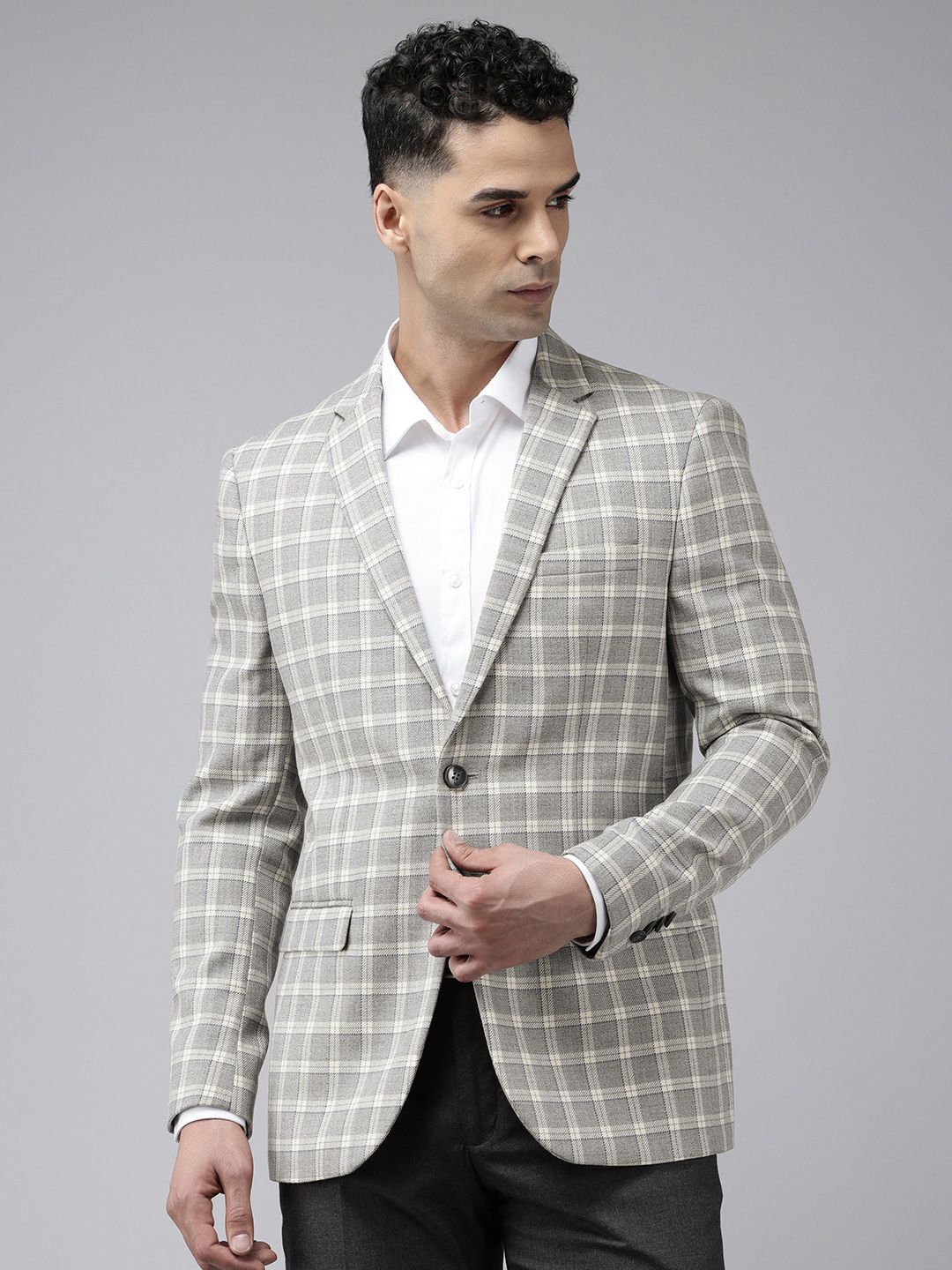 Park Avenue Slim Fit Checked Single Breasted Formal Blazer
