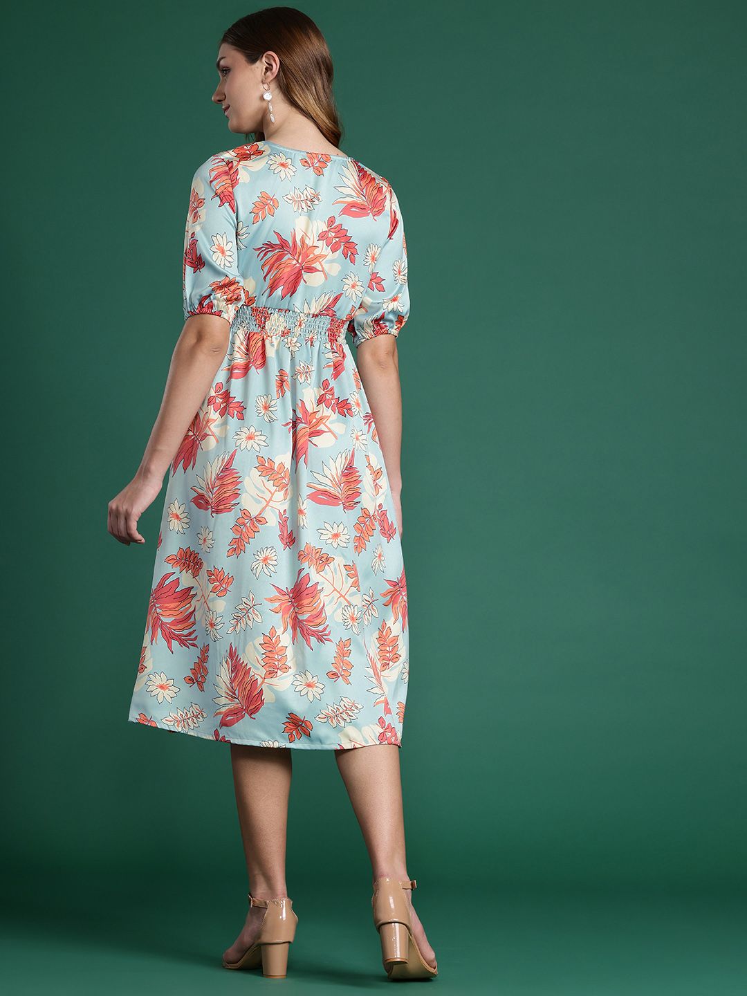 DressBerry Printed Smocked Detailing A-Line Dress