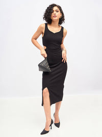 SASSAFRAS Black Cut-Out Midi Sheath Dress