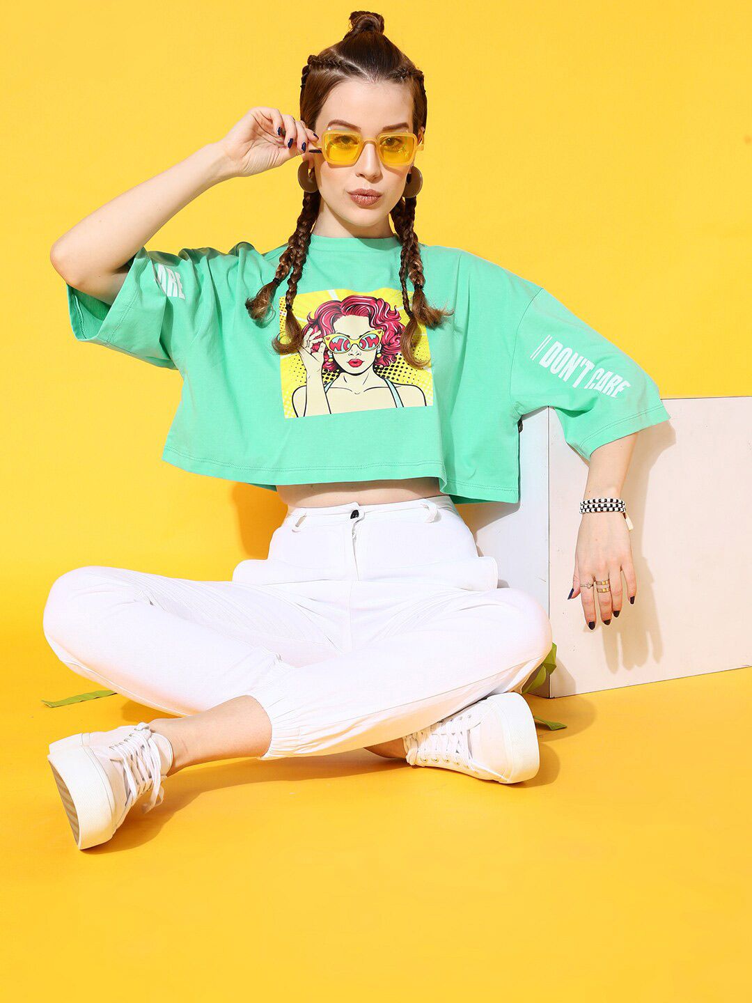 STREET 9 Women Sea Green Printed Tshirt