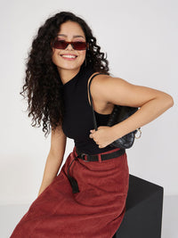 SASSAFRAS Ribbed High Neck Fitted Regular Top