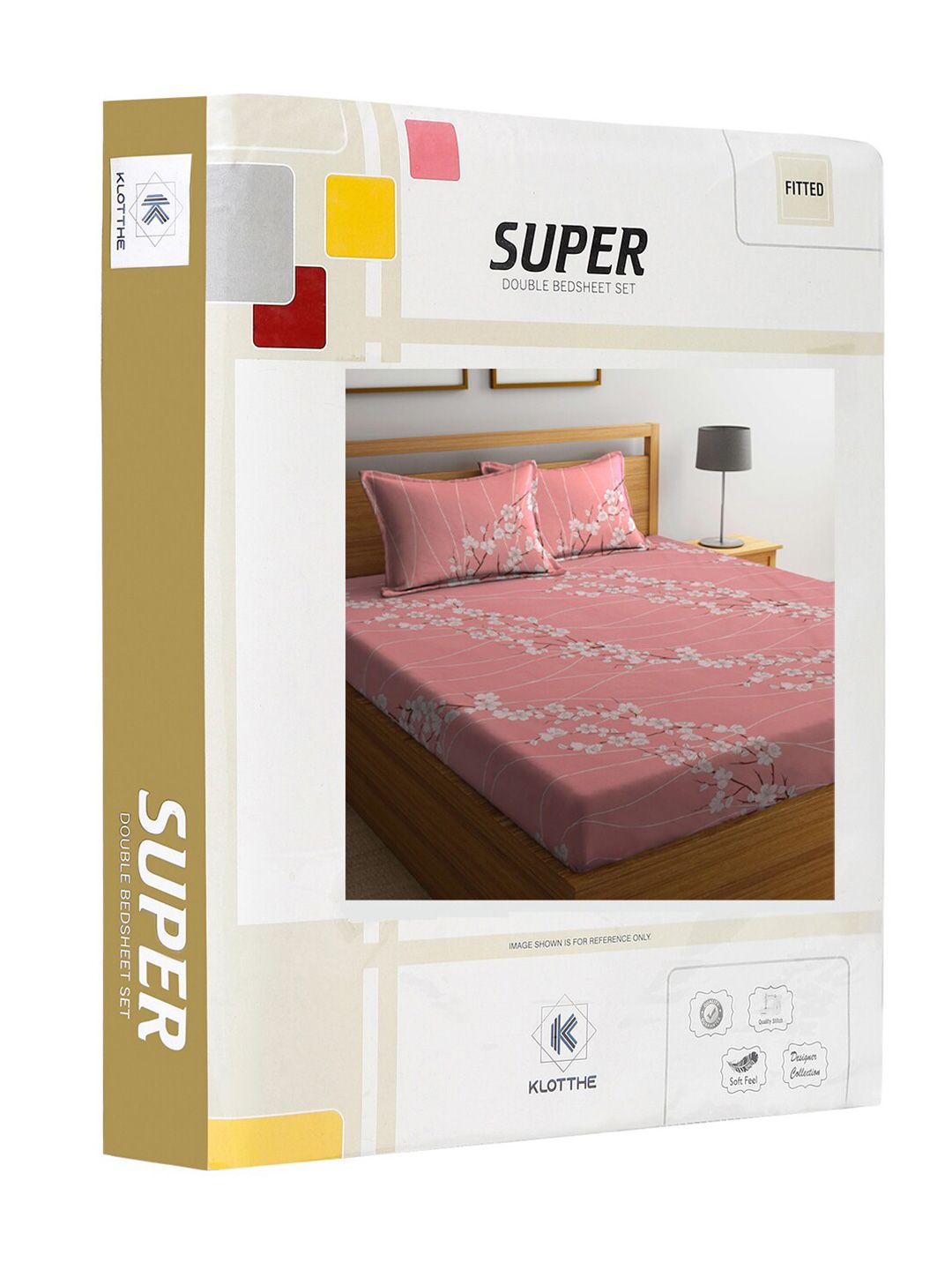KLOTTHE Pink & White Floral-Printed 130 GSM Pure-Cotton Fitted Double King Bedsheet Set