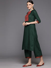 Indo Era Women Green Yoke Design Regular Kurta with Palazzos & With Dupatta