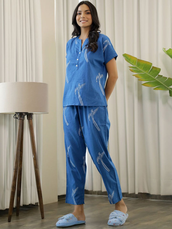 SANSKRUTIHOMES Women Printed Pure Cotton Night suit