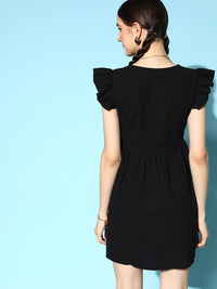 Berrylush Black Floral Embroidered Mini Dress