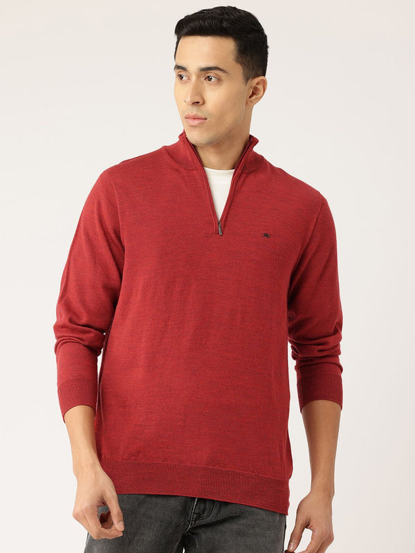 Monte Carlo Solid Woollen Pullover with Mock Collar