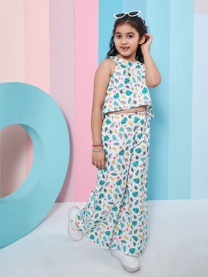pspeaches Girls Floral Printed Crop Top With Trousers