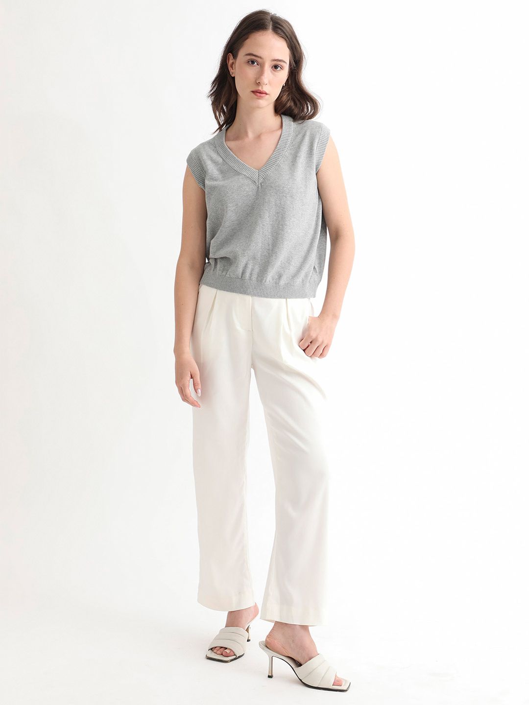 RAREISM Women Grey  Cotton Sweater Vest