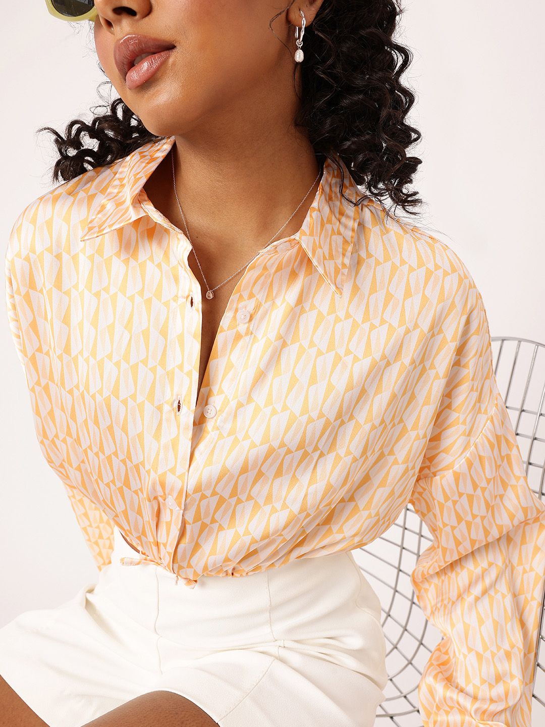 DressBerry Not-So-Basic Print Satin Blouson Crop Top