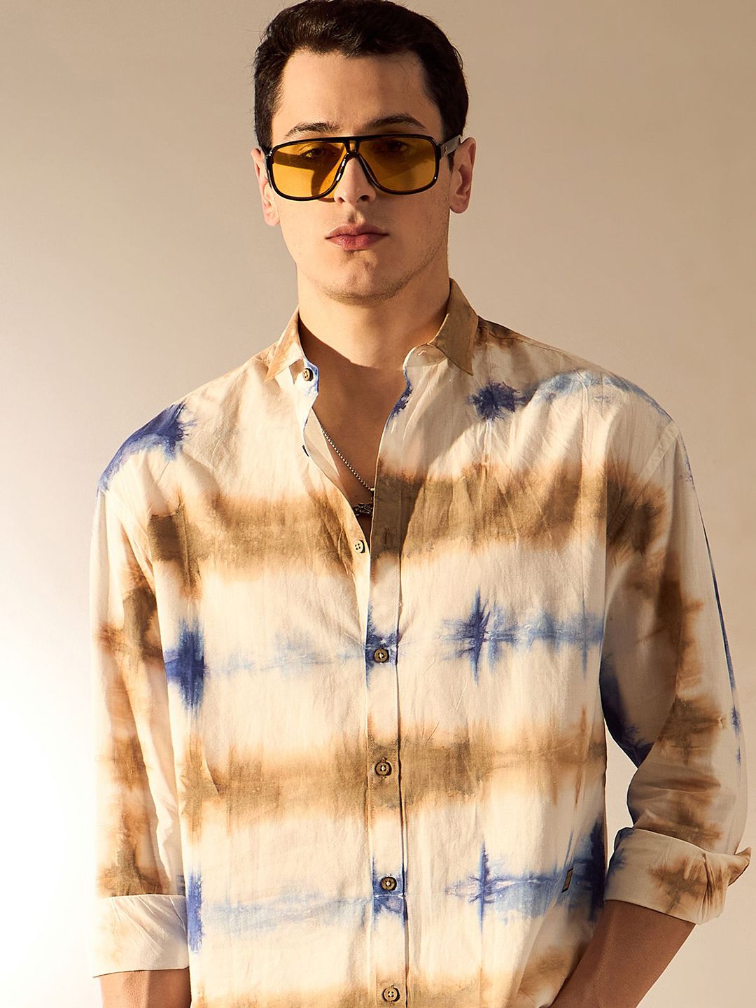 DENNISON Men Tie and Dyed Cotton Oversized Shirt