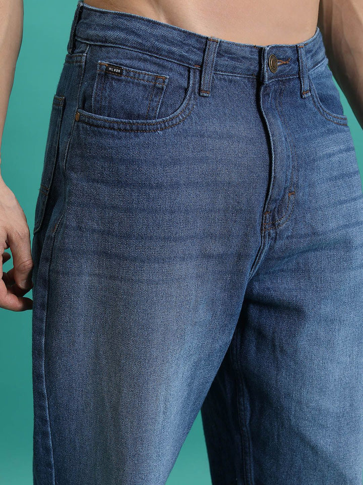 HIGHLANDER Men Loose Baggy Fit Clean Look Light Fade Cotton Jeans