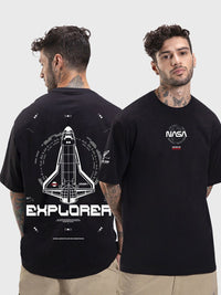 Bewakoof Black Graphic NASA Printed Cotton Oversized T-Shirt