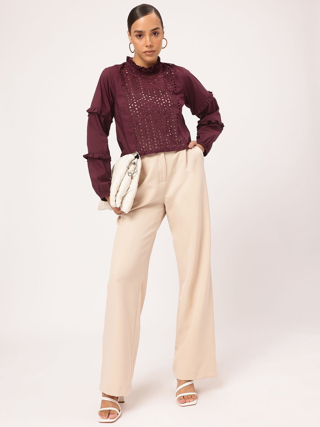 DressBerry Flirty Frills Schiffli Embroidered Top