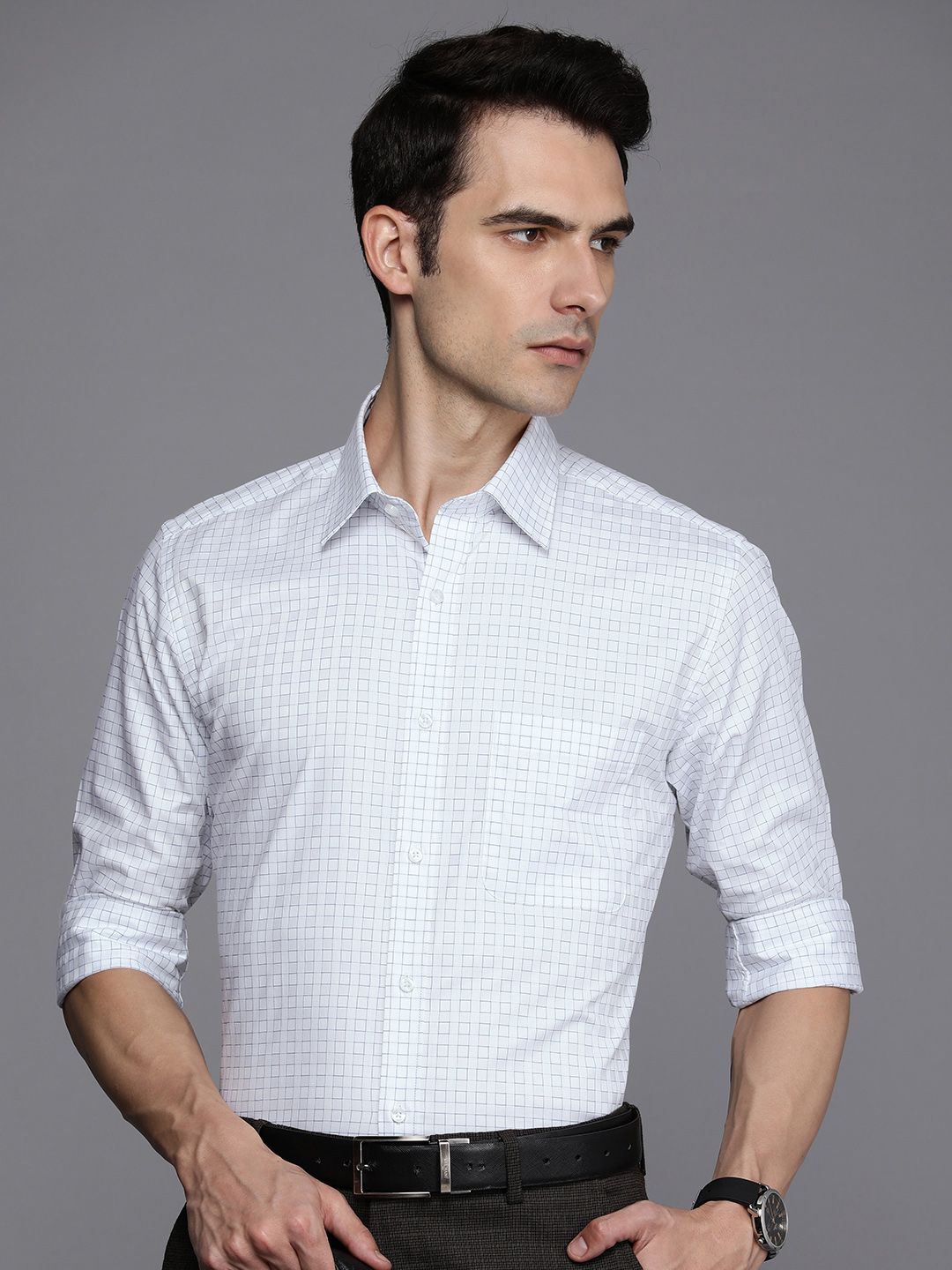 Raymond Slim Fit Pure Cotton Checked Formal Shirt