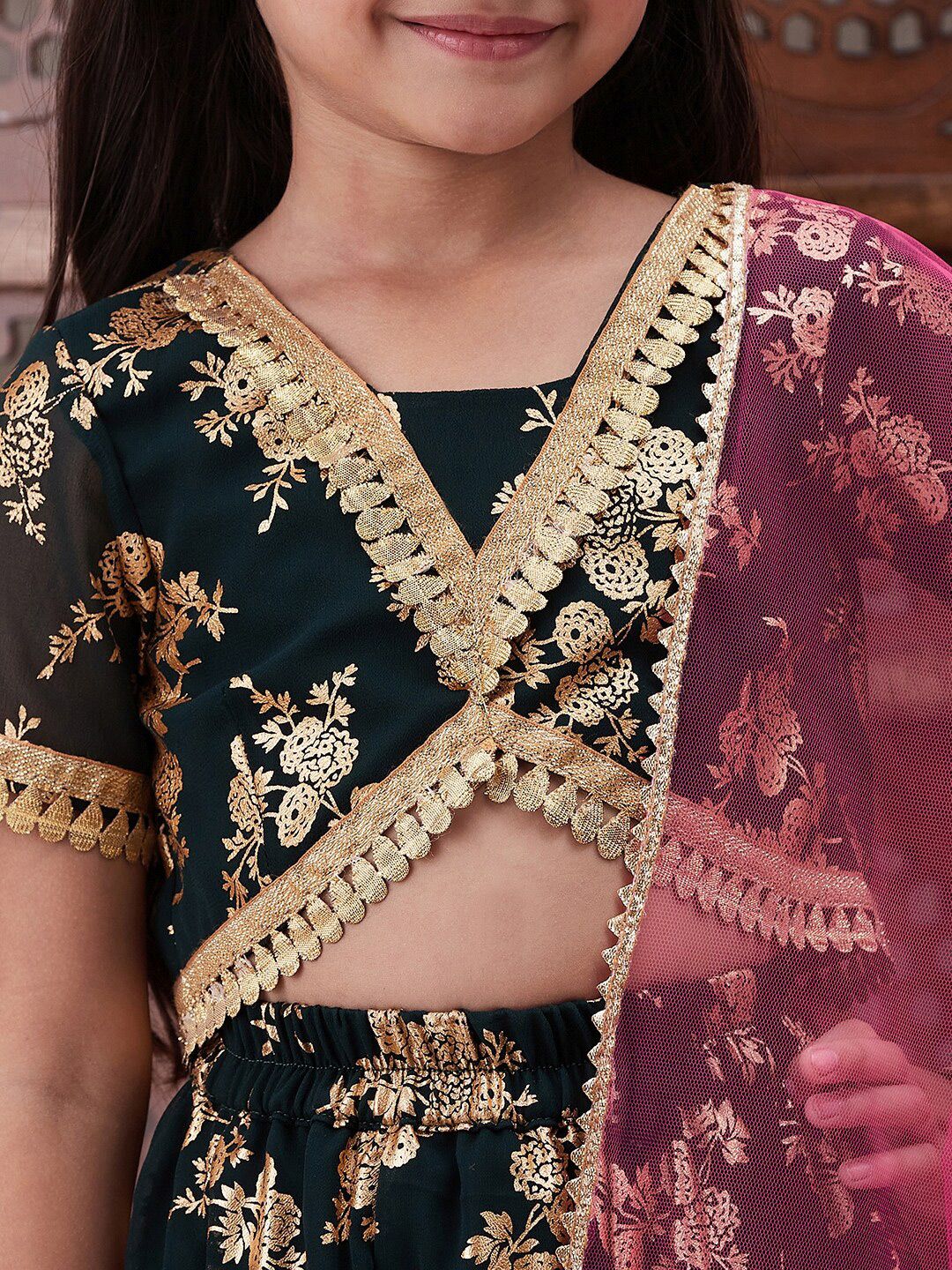pspeaches Girls Foil Printed Ready to Wear Lehenga Choli With Dupatta