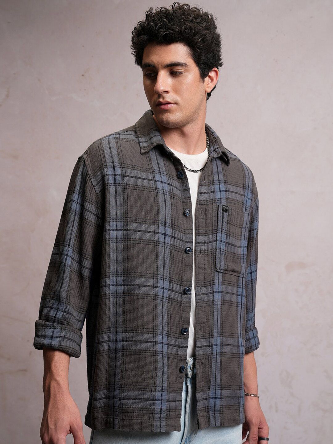 LOCOMOTIVE Dobby Textured Checked Overshirt