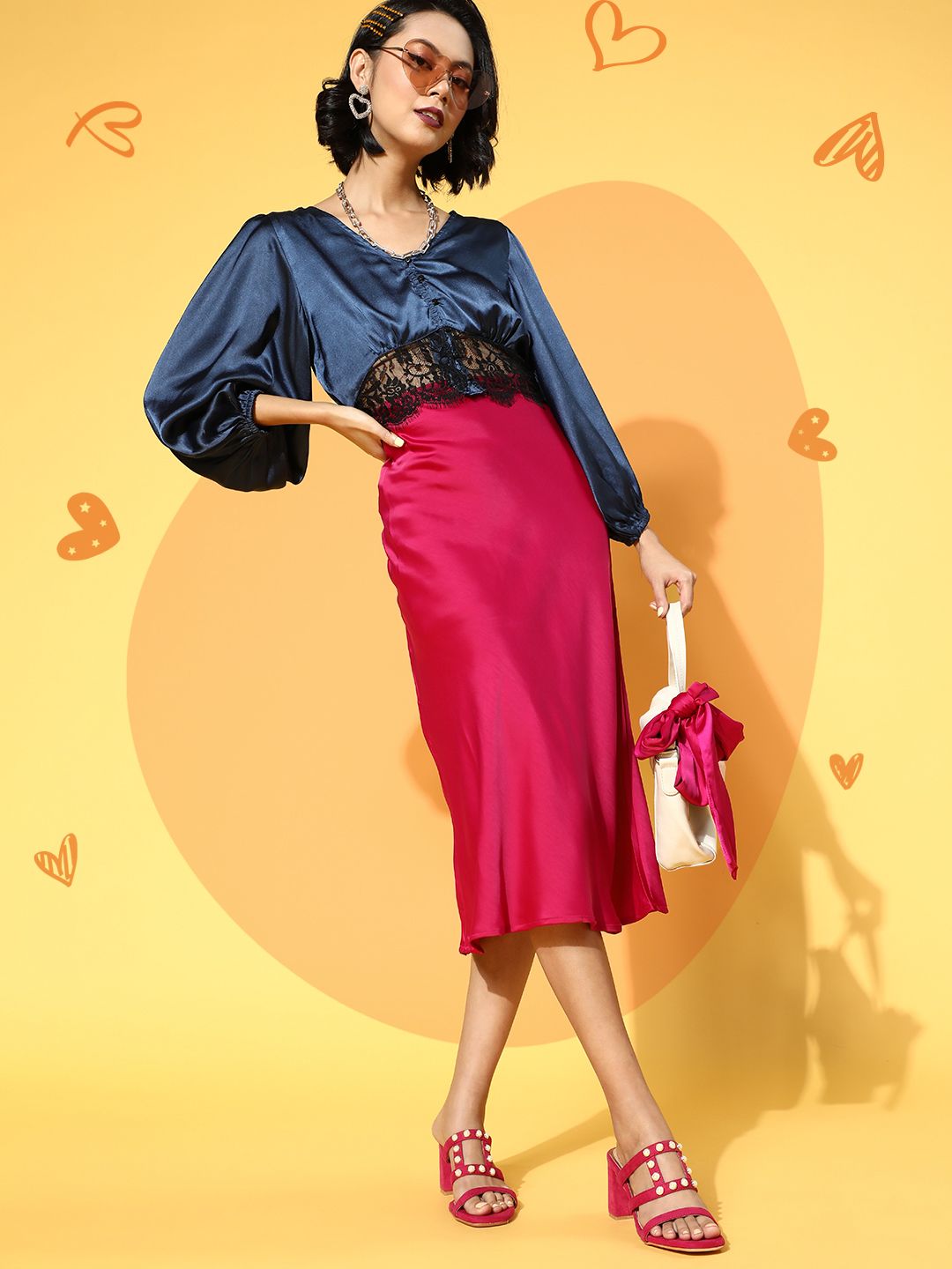 Antheaa Women Deep Navy Blue Solid Lace Top