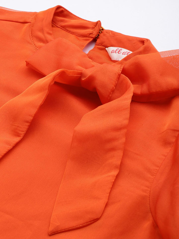 all about you High Neck Puff Sleeves Tie-Ups Detailed Top