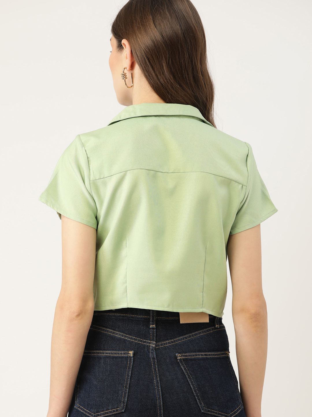 DressBerry Women Green Solid Casual Crop Shirt