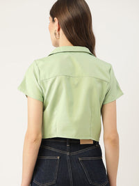 DressBerry Women Green Solid Casual Crop Shirt
