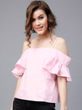 SASSAFRAS Women Pink Embellished A-Line Top