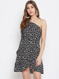Berrylush Black & White Floral Print Fit and Flare Dress