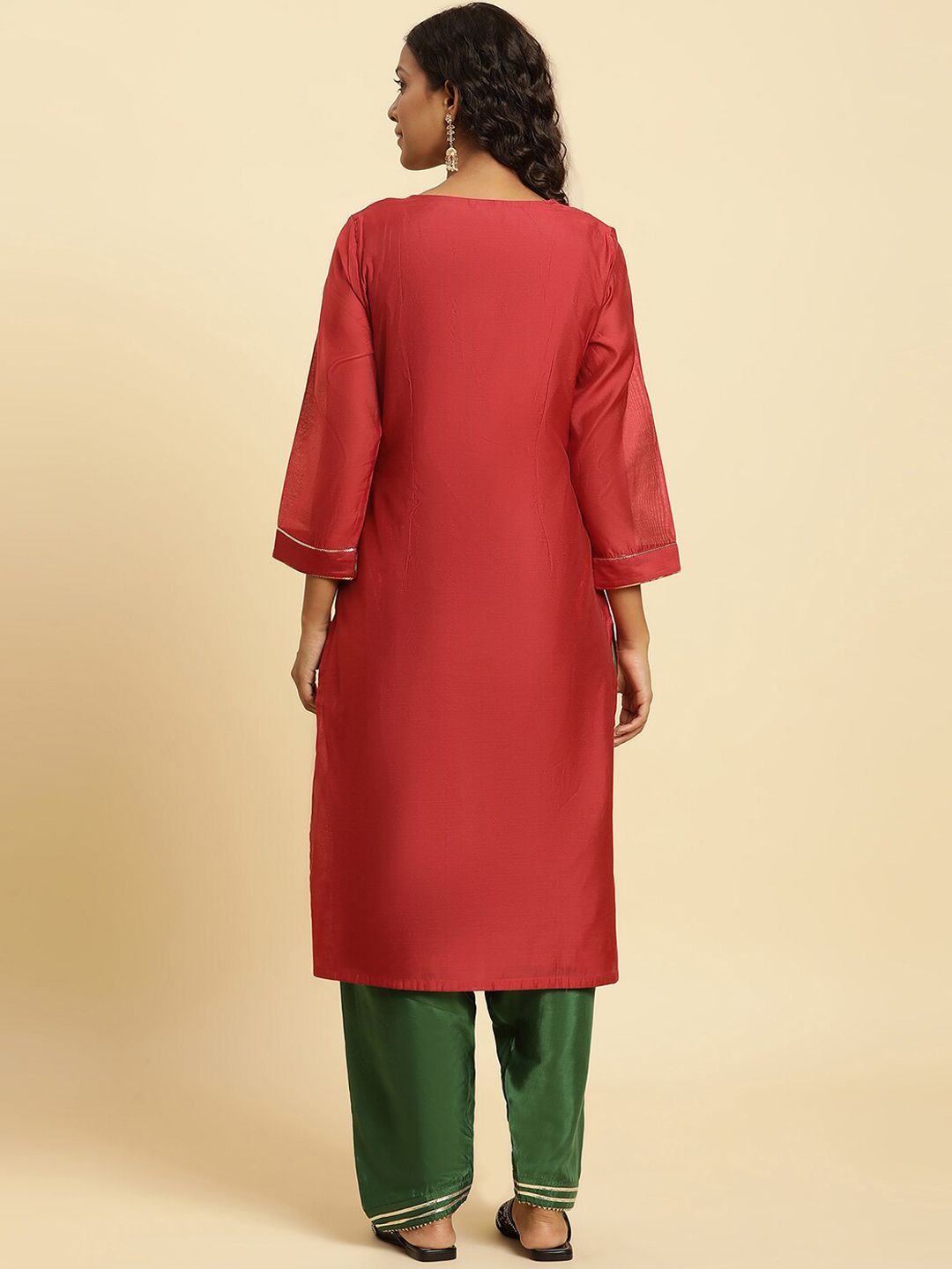 W Festive Solid Rayon Straight Kurta