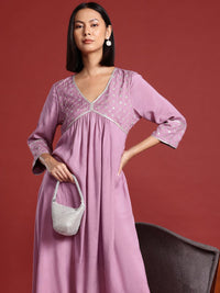 all about you Thread Work & Sequinned Yoke Design Empire Ethnic Dress