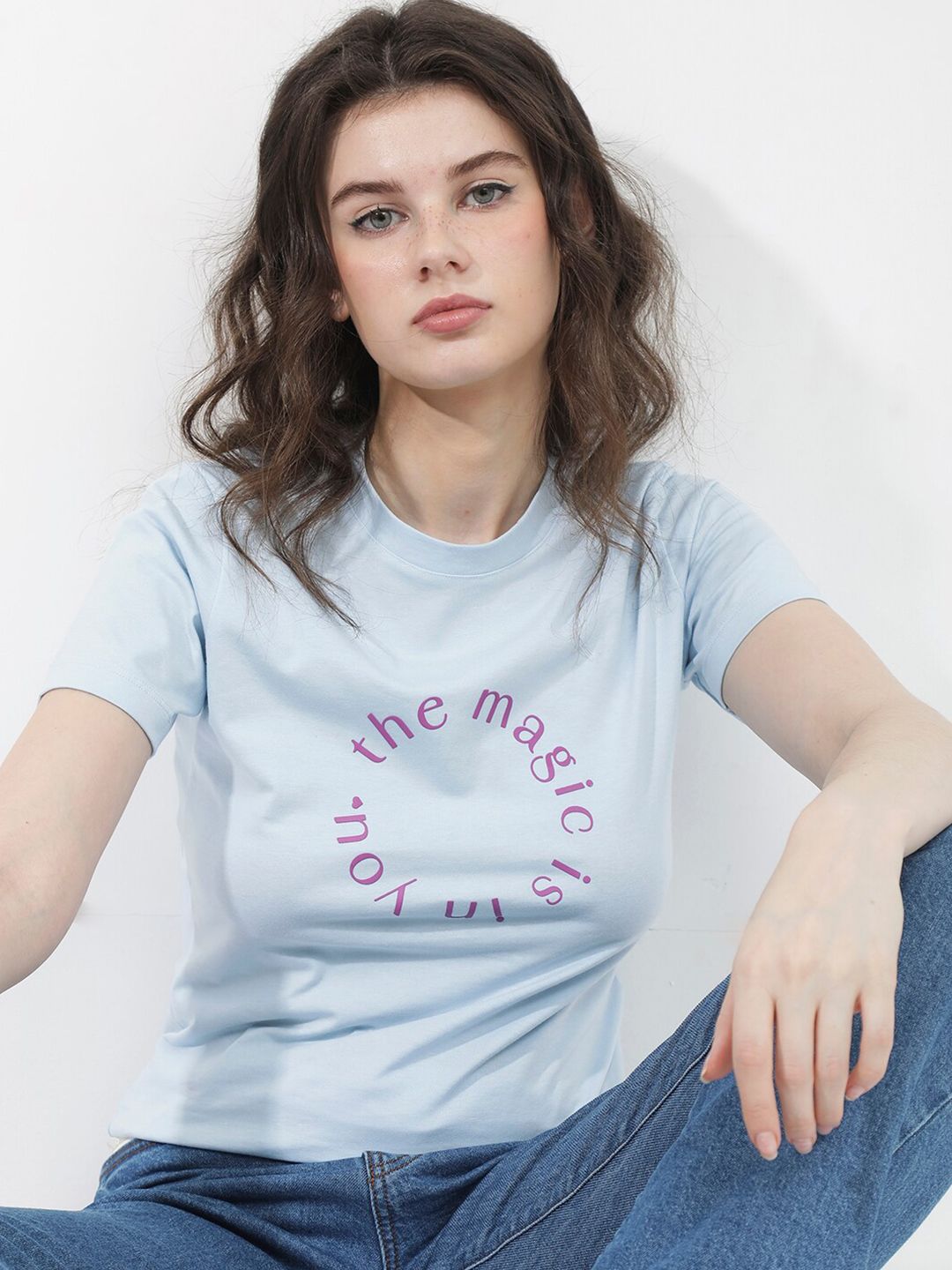 RAREISM Round Neck Short Sleeves Printed Cotton T-shirt