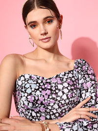 STREET 9 Lavender Floral One Shoulder Crepe Ruffle Dress