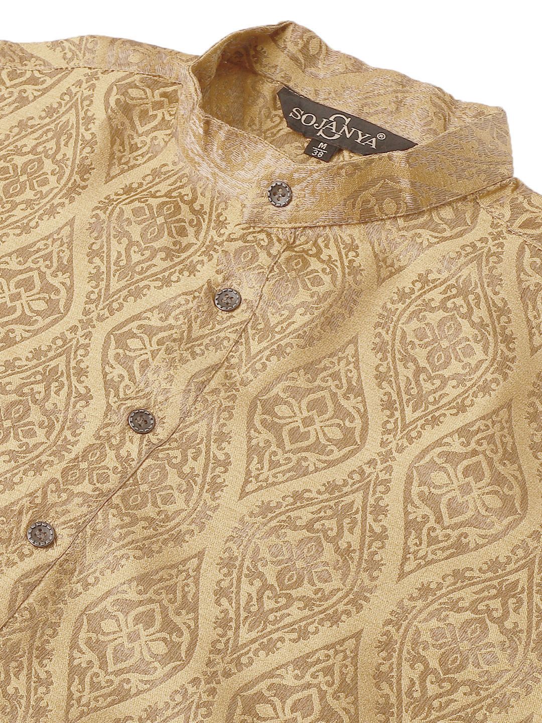 Sojanya Men Beige & Golden Ethnic Motifs Jacquard Kurta