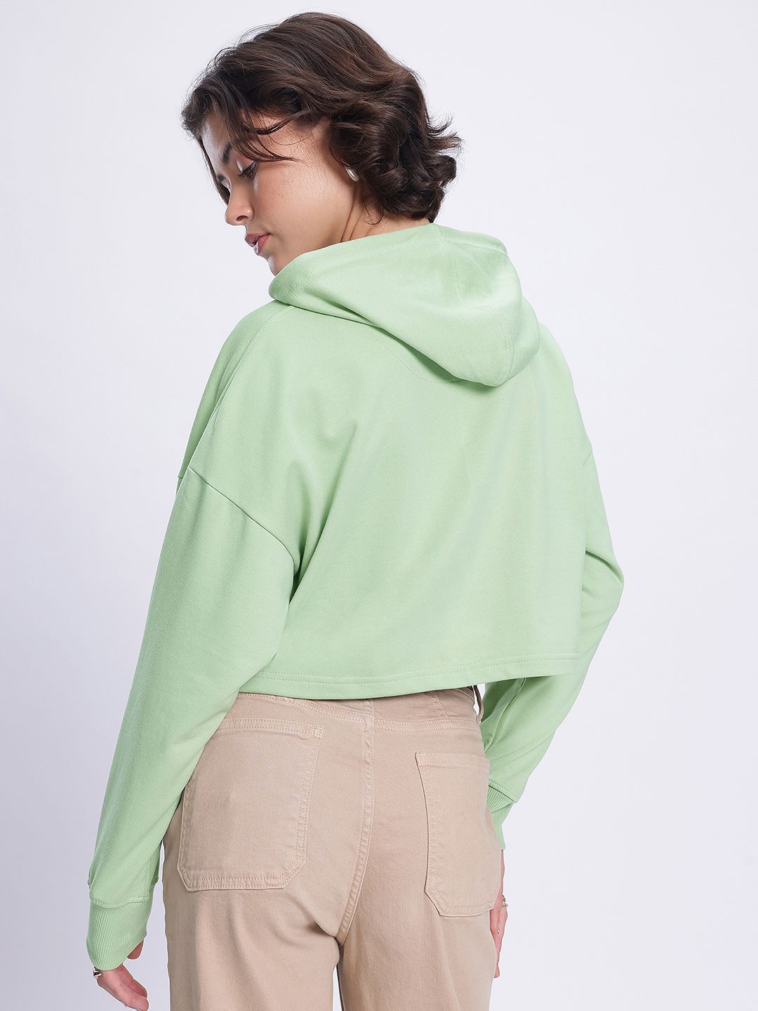 DressBerry Printed Hooded Boxy Crop Sweatshirt