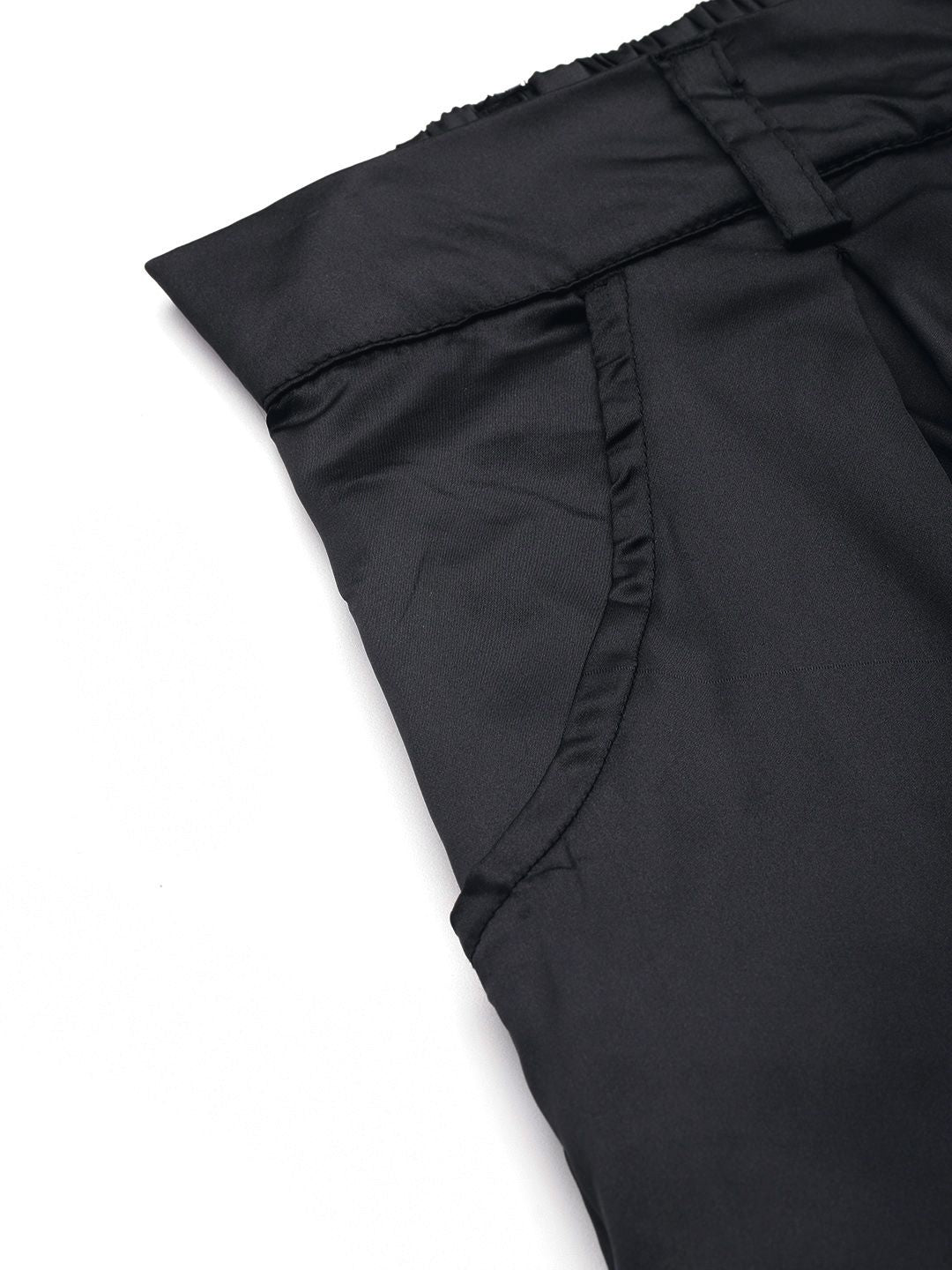 DressBerry Women Satin Finish Cargo Style Pleated Trousers