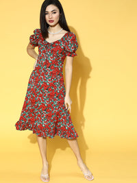 Berrylush Women Attractive Floral Puff Sleeves Dress