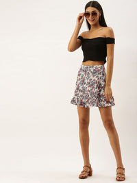 Berrylush Women White Floral Print Wrap Mini Skirt