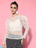 STREET 9 White Floral Print Net Styled Back Top