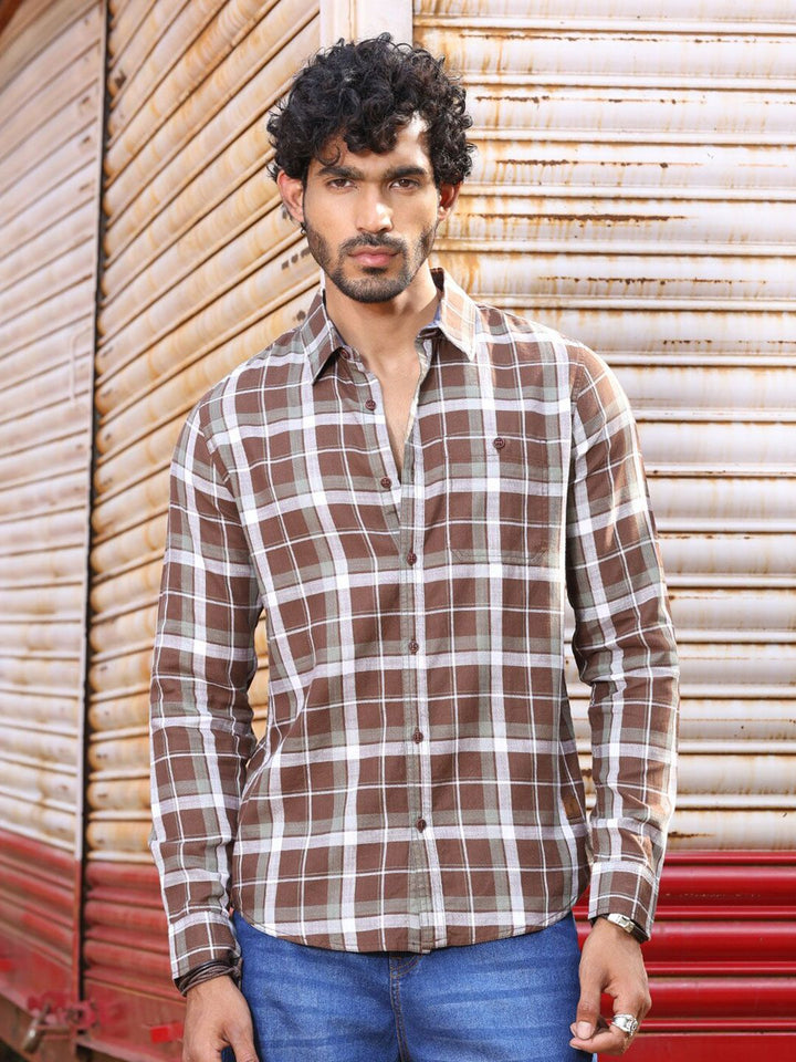 Thomas Scott Slim Fit Tartan Checked Spread Collar Long Sleeves Cotton Casual Shirt