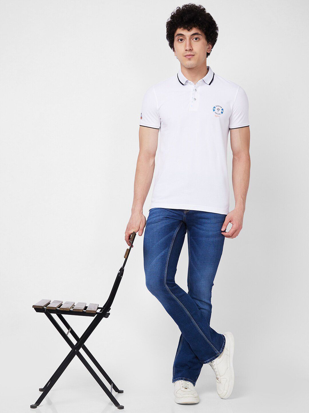 SPYKAR Polo Collar Applique Cotton Slim Fit T-shirt