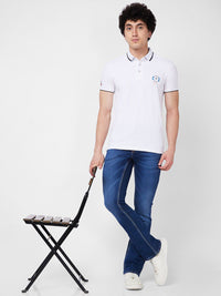 SPYKAR Polo Collar Applique Cotton Slim Fit T-shirt