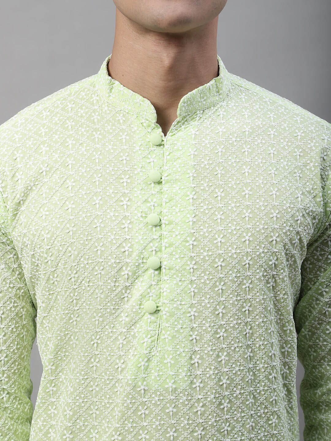 Jompers Geometric Chikankari Embroidered Pure Cotton Kurta