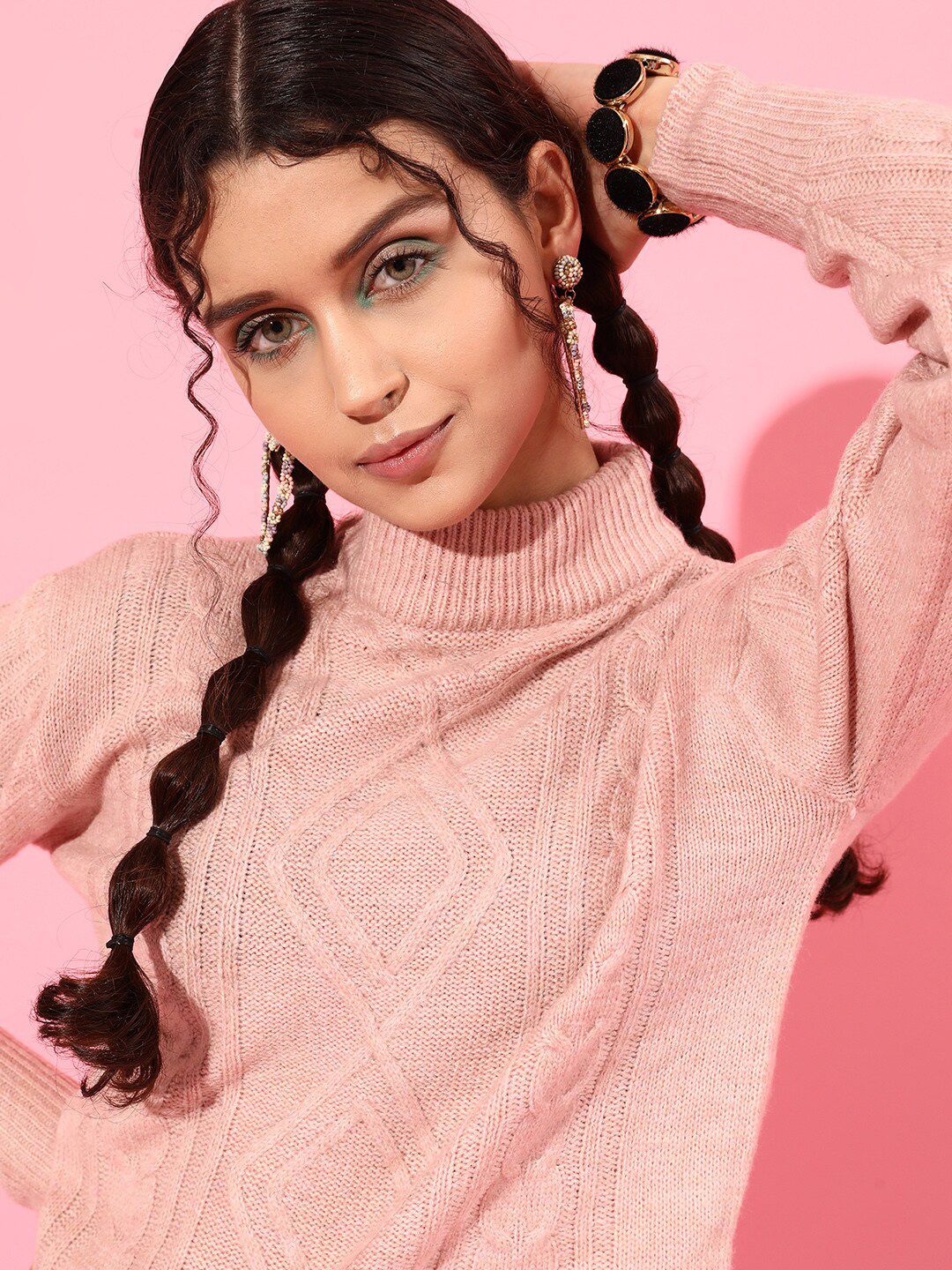 STREET 9 Women Elegant Peach Cable Knit Sweater