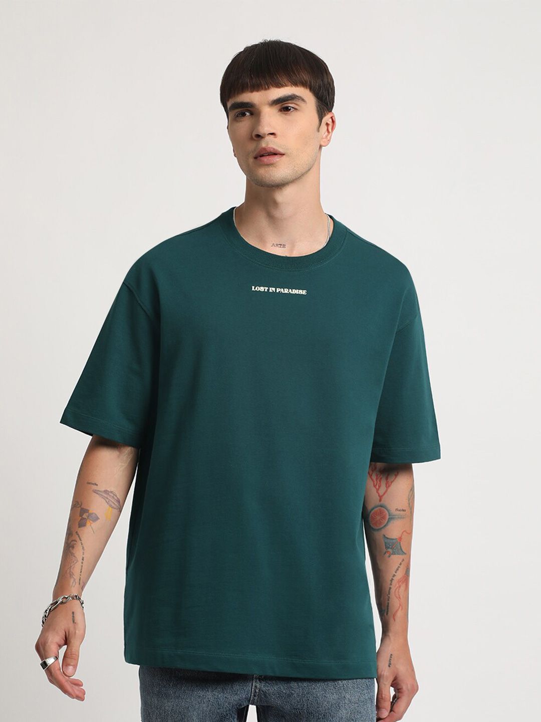 THE BEAR HOUSE Graphic Printed Round Neck Cotton Oversized T-shirt