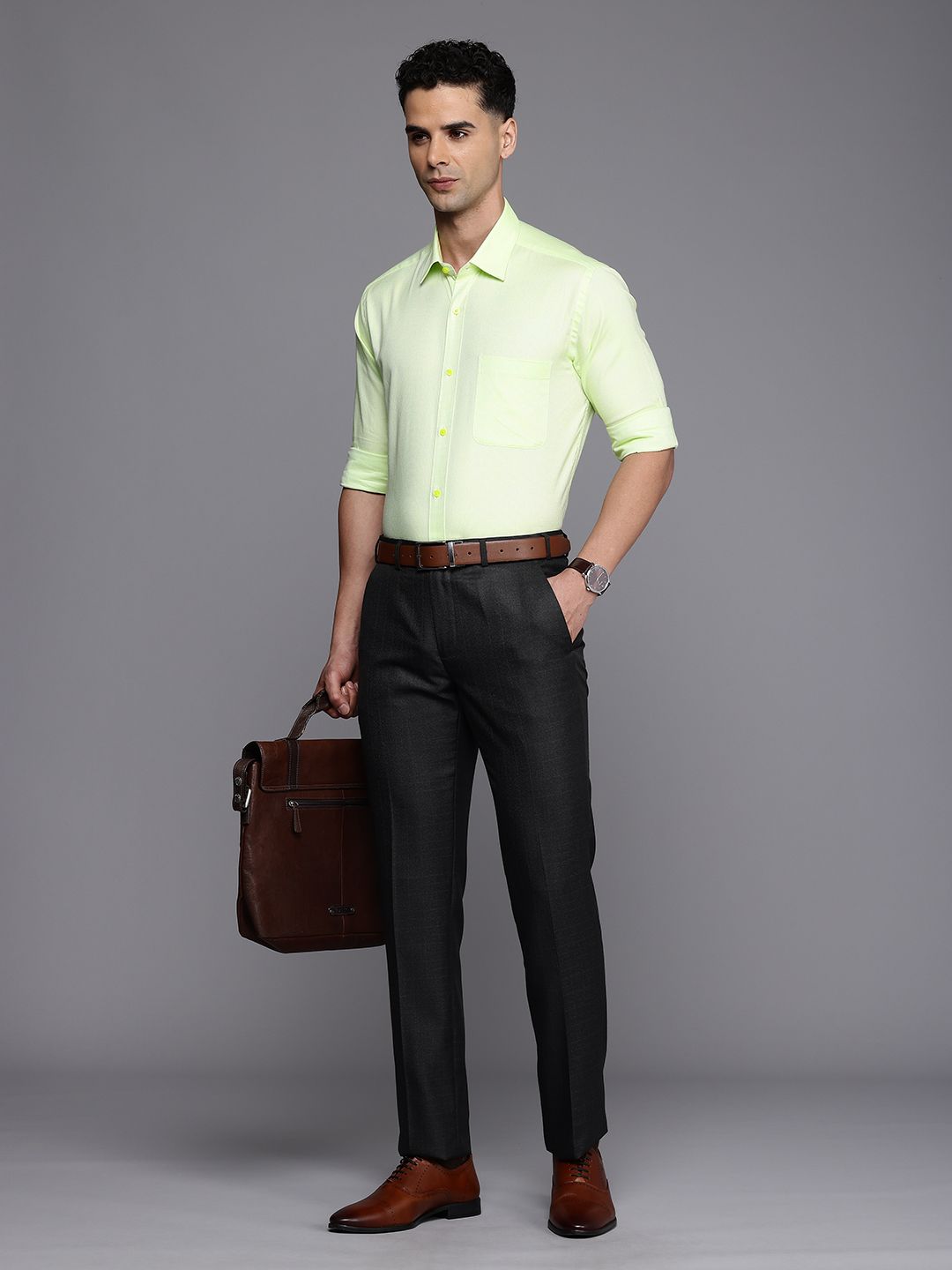 Raymond Slim Fit Geometric Self Design Pure Cotton Formal Shirt